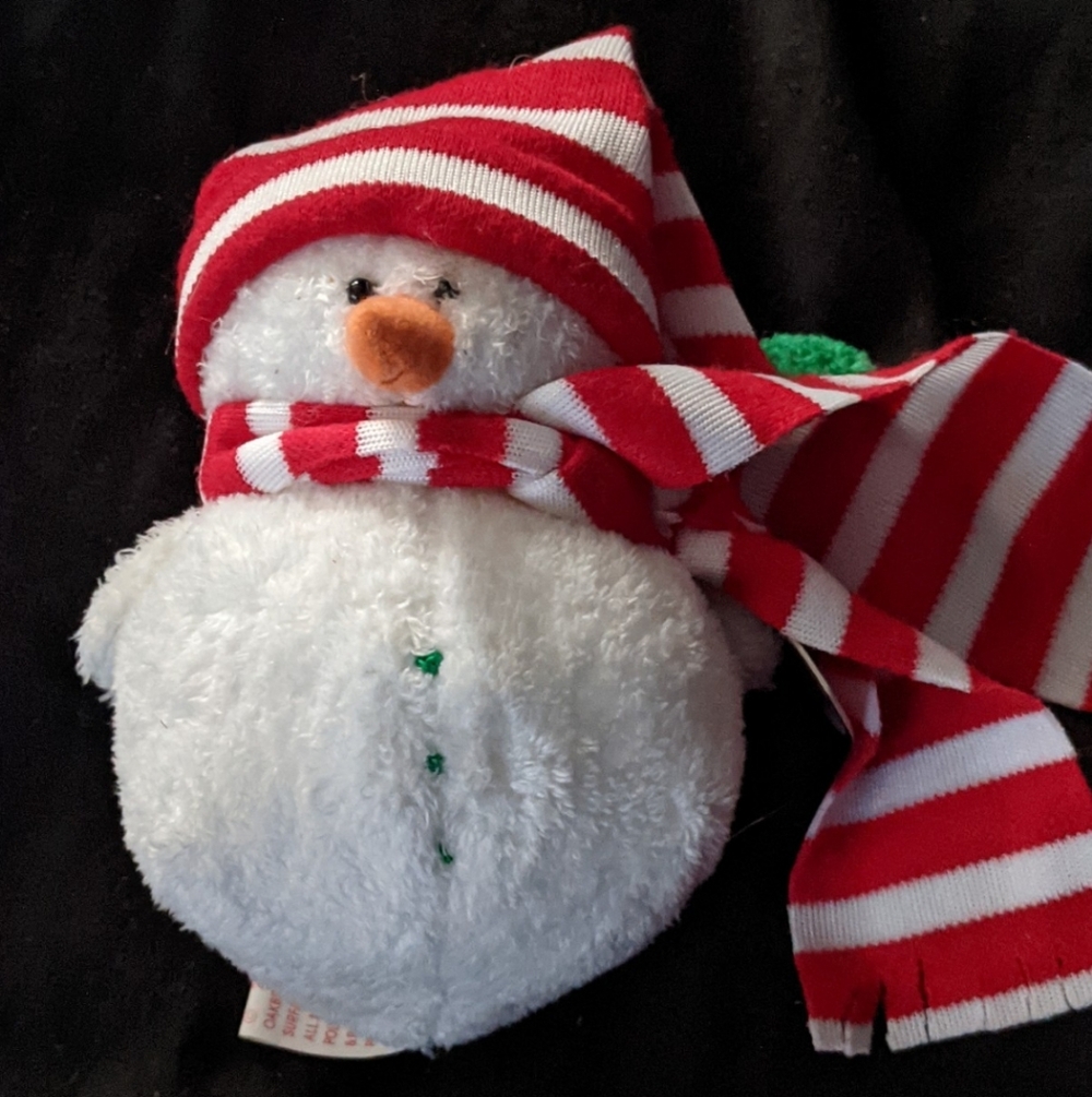 Festive Snowman Plush with Red Striped Scarf